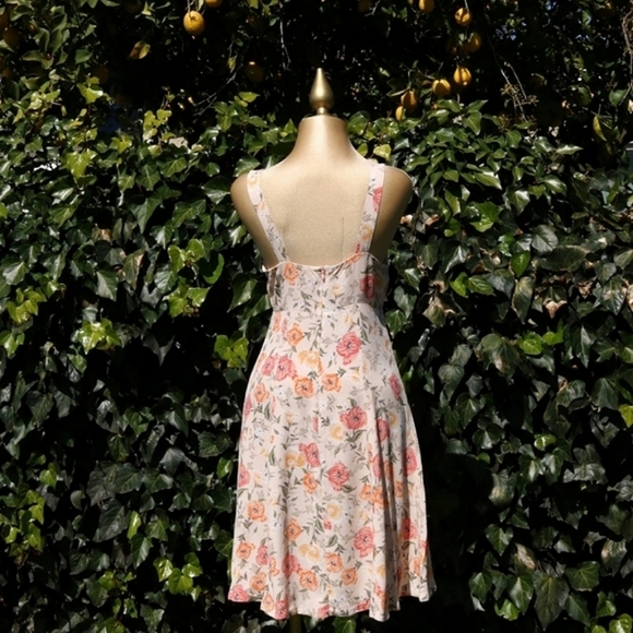 ASTR the Label Cream, Peach Floral Tie Front Cottagecore 90's Spring Mini Dress - Picture 3 of 7